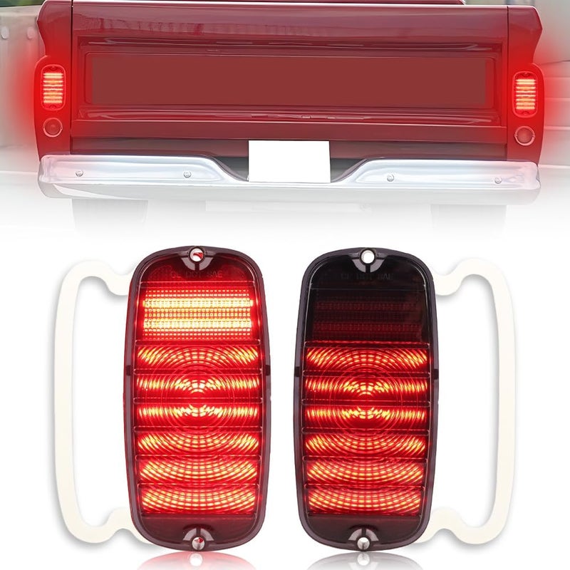 VYNTRAL Tail Light Compatible with Chevy/GMC Fleetside Pickup Truck 1960 1961 1962 1963 1964 1965 1966, [2 in 1 Design] Brake Light & Running Light, Red LED Rear Tail Lamp, 2 PCS, Smoked Lens - Image 1